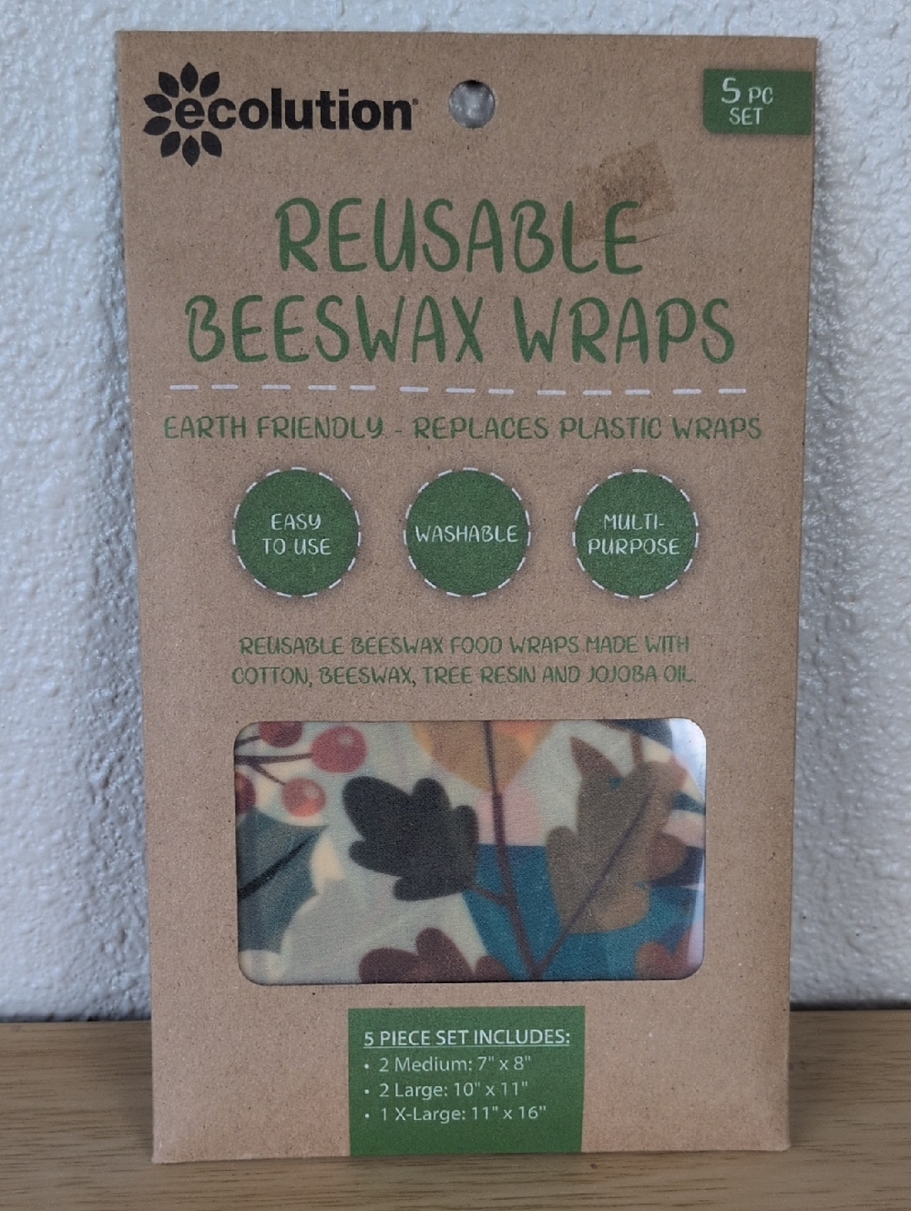 Ecolution Reusable Beeswax Wraps 5 pc Set